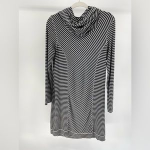 Dakini Grey Black Striped Stretch Jersey Knit Athleisure Dress w/ Hood, Medium